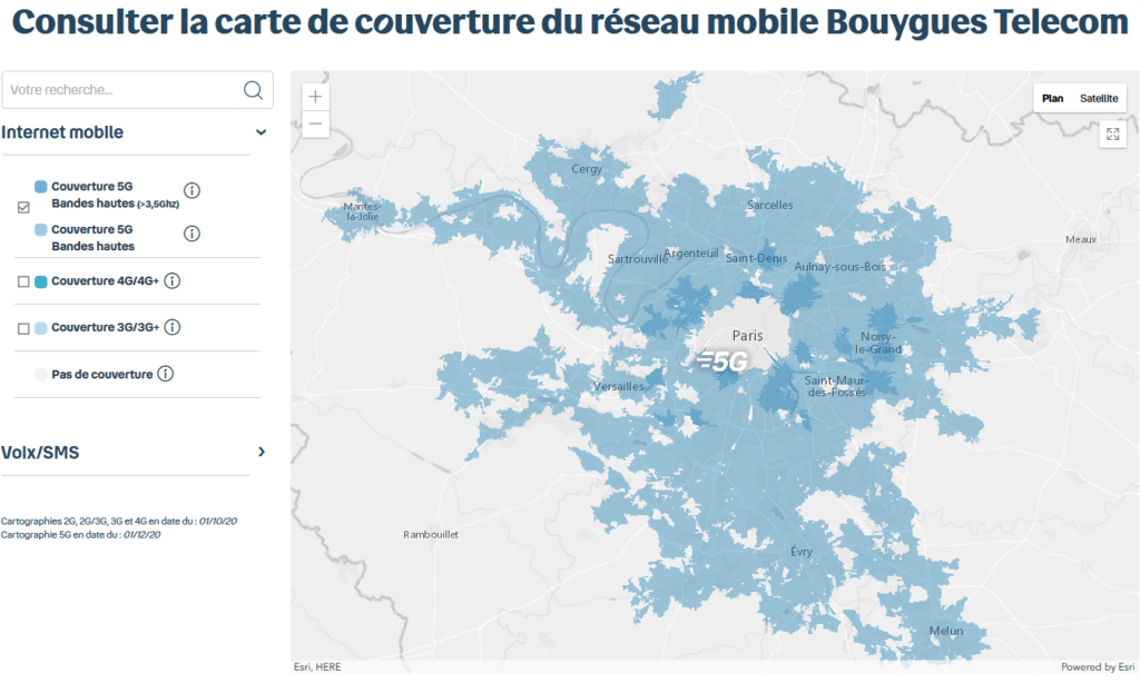 Carte 5G Bouygues Telecom 2 décembre 2020