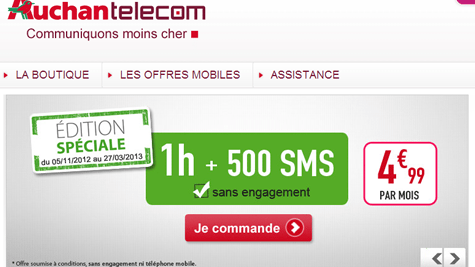 Auchan telecom lance un forfait 1h + 500 sms à 5 euros par mois