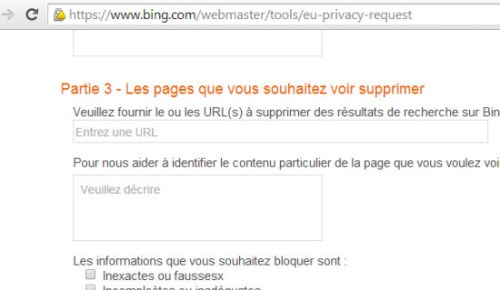 Un exemple de formulaire, sur Bing.