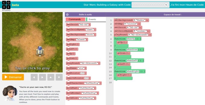 Hour of Code Star Wars niveau 15 Hour of Code Star Wars niveau 15