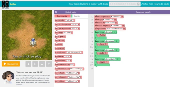 Hour of Code Star Wars niveau 15