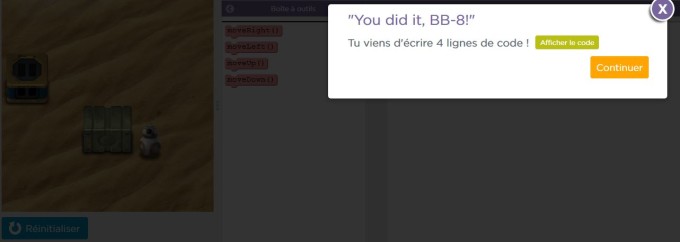 Hour of Code Star Wars niveau réussi