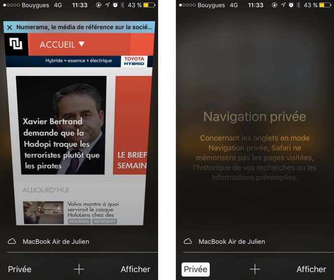 Navigation Privée - iPhone - Safari