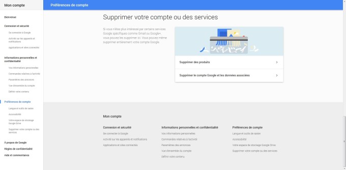 Supprimer votre compte ou des services