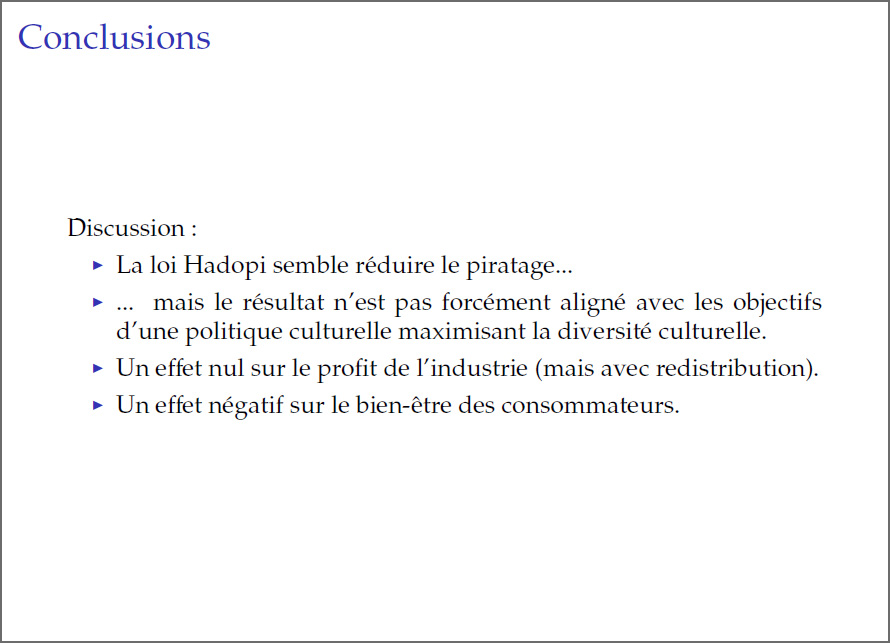 Le dernier slide de la présentation faite au colloque du ministère de la culture (.PDF)