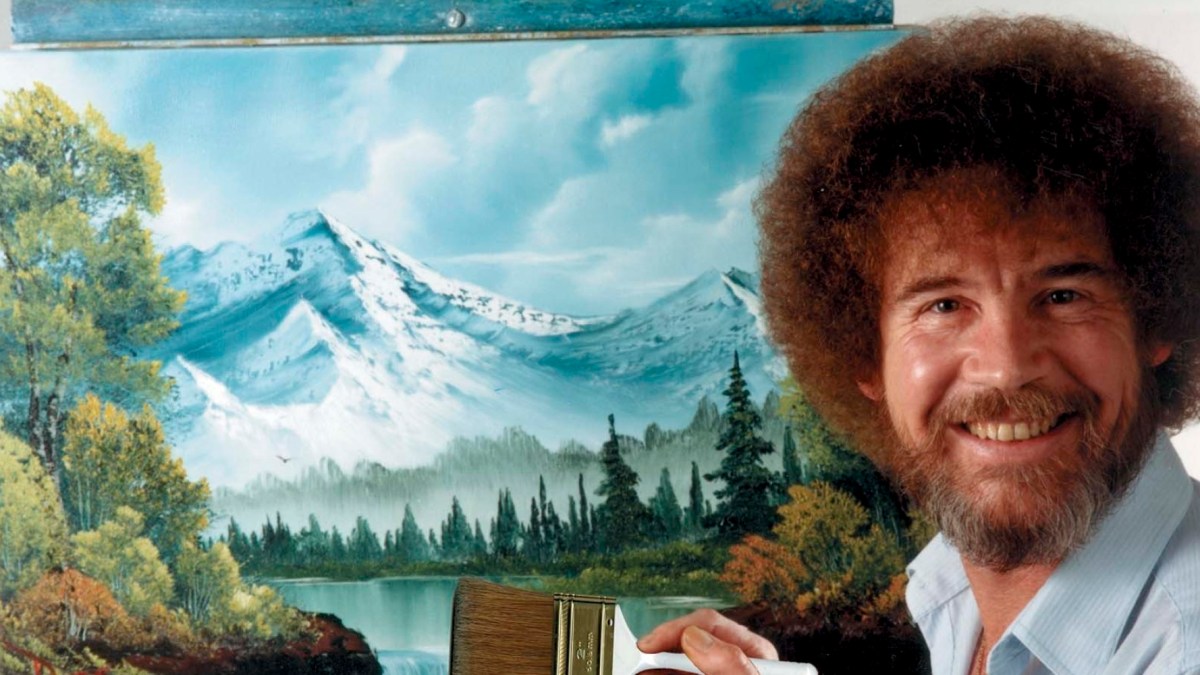 This undated image released by Copyright Bob Ross Inc./The Joy of Painting, shows the late Bob Ross, host of the PBS series "The Joy of Painting." PBS said Thursday it's posted a video remix with clips from "The Joy of Painting" instructional series, featuring the late Bob Ross. The "Happy Painter" remix is from John Boswell, who created the "Garden of Your Mind" video tribute to Fred Rogers. That mashup of clips from "Mister Rogers' Neighborhood" has been viewed nearly 6 million times on YouTube. "The Joy of Painting," still seen in repeats, aired on PBS from 1983 to 1994 with its bushy-haired, mellow-voiced host. Ross died in 1995. (AP Photo/Copyright Bob Ross Inc. ® The Joy of Painting)