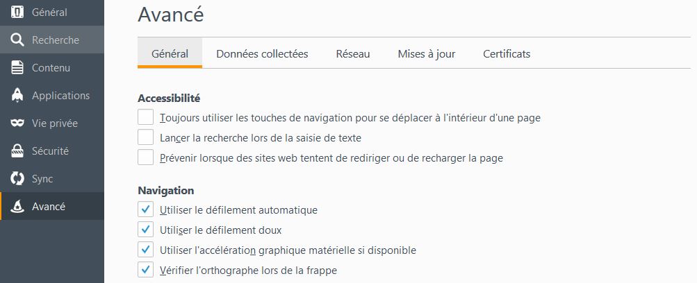 Firefox défilement doux