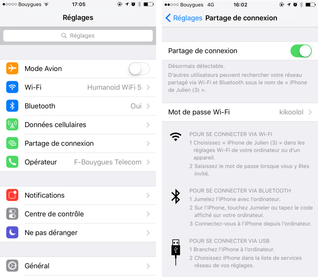 Partage de connexion avec iOS Partage de connexion avec iOS