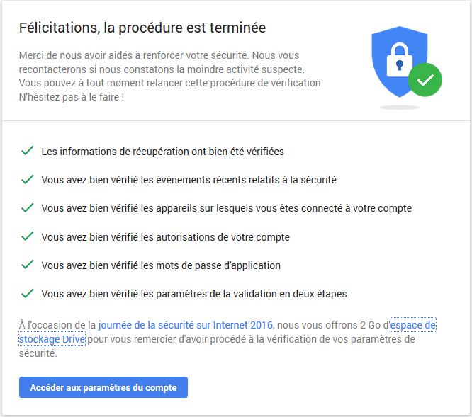 Contrôle de sécurité de Google