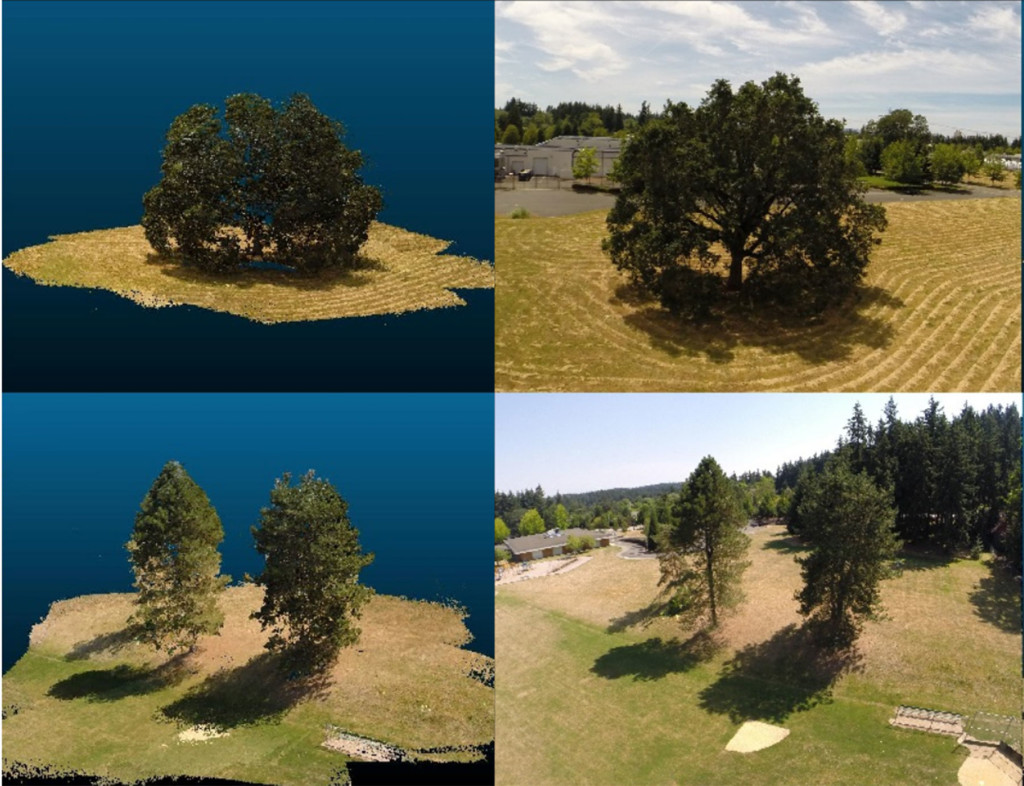 À gauche, les images générées par LES, à droite, les images obtenues grâce aux drones.