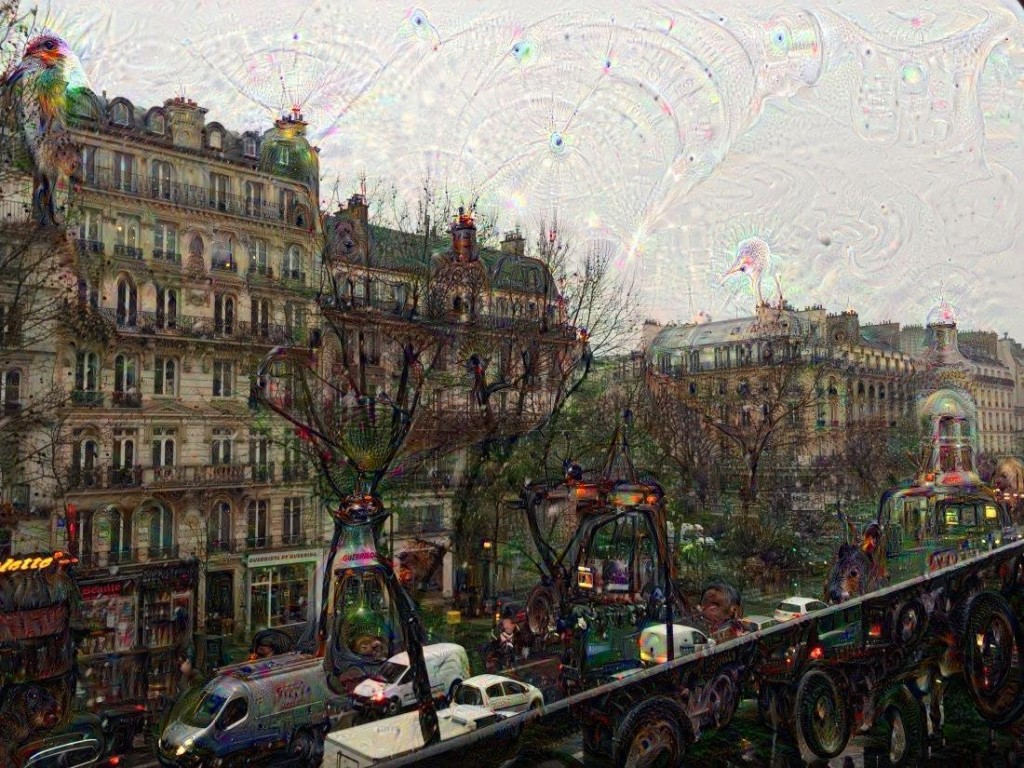 Paris sous la neige depuis nos bureaux, modifié par Deep Dream