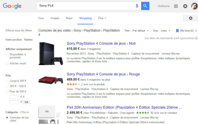 Une page de résultats de Google Shopping