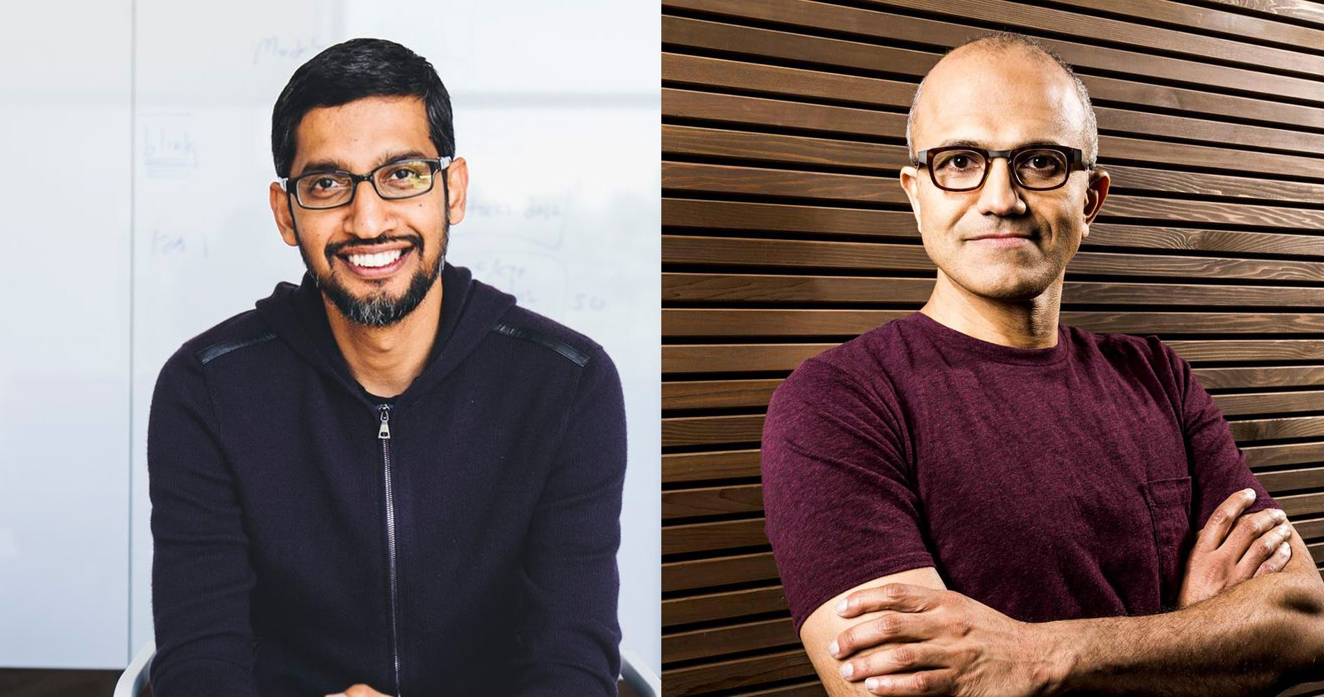 Sundar Pichai (Google) et Satya Nadella (Microsoft)