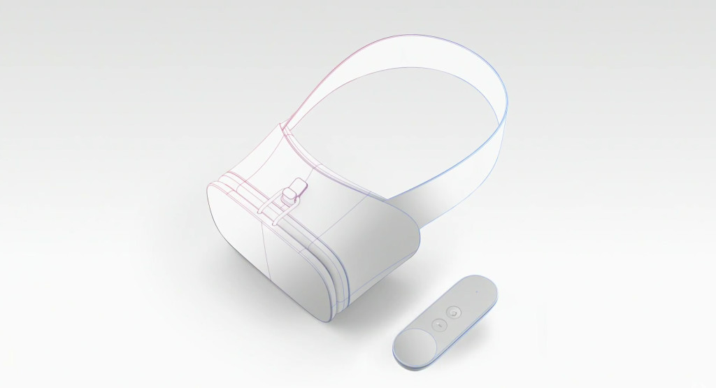 Représentation du futur casque de réalité virtuelle conçu par Google pour son écosystème Daydream Représentation du futur casque de réalité virtuelle conçu par Google pour son écosystème Daydream