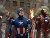 (L to R) Actors Scarlett Johansson, Chris Hemsworth, Chris Evans, Jeremy Renner, Robert Downey Jr. and Mark Ruffalo are shown in a scene from  