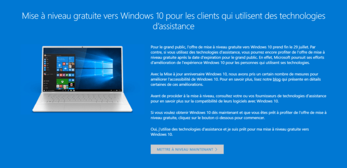 Windows 10 offre gratuite handicapés