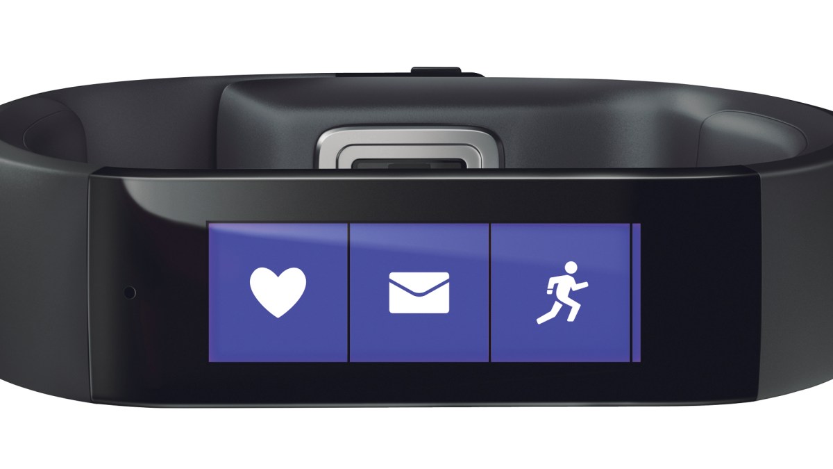 **EMBARGO: No electronic distribution, Web posting or street sales before 12:01 a.m. ET Thursday, Oct. 30. No exceptions for any reason.** An undated handout photo of the Microsoft Band. Microsoft hopes the Band, which also receives text messages and Facebook alerts, along with a related online service, Microsoft Health, will allow it to climb on the personal health and technology bandwagon. (Handout via The New York Times) -- NO SALES; FOR EDITORIAL USE ONLY WITH STORY SLUGGED MICROSOFT-WEARABLE-HEALTH BY NICK WINGFIELD. ALL OTHER USE PROHIBITED.--