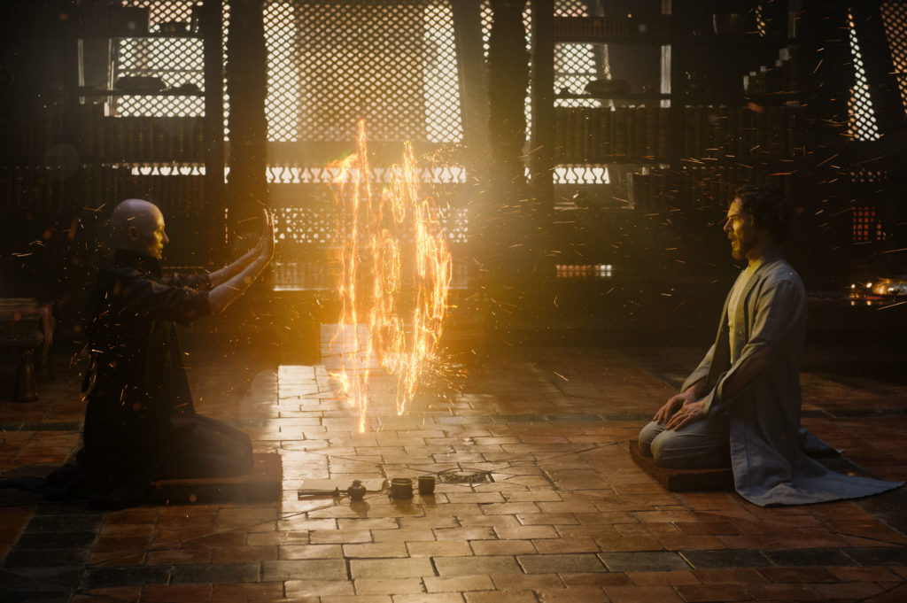 Marvel's DOCTOR STRANGE L to R: The Ancient One (Tilda Swinton) and Doctor Stephen Strange (Benedict Cumberbatch) Photo Credit: Jay Maidment ©2016 Marvel. All Rights Reserved.