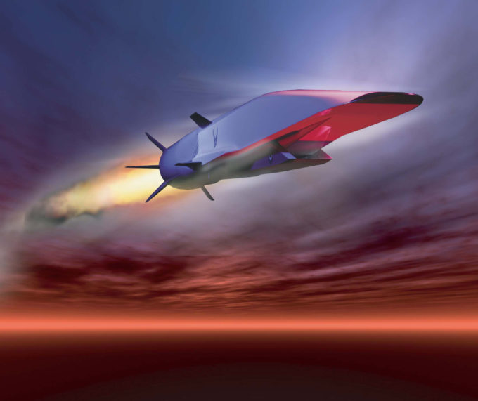 The X-51A Waverider is set to demonstrate hypersonic flight. Powered by a Pratt Whitney Rocketdyne SJY61 scramjet engine, it is designed to ride on its own shockwavem and accelerate to about Mach 6. (U.S. Air Force graphic) The X-51A Waverider is set to demonstrate hypersonic flight. Powered by a Pratt Whitney Rocketdyne SJY61 scramjet engine, it is designed to ride on its own shockwavem and accelerate to about Mach 6. (U.S. Air Force graphic)