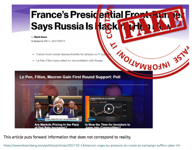 L'article de Bloomberg, certifié fake par la Russie. Capture d'écran mid.ru
