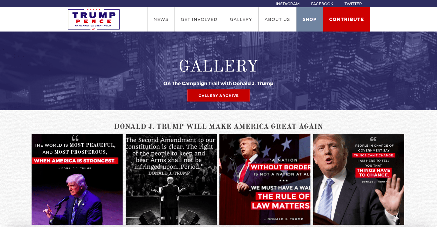 Le site officiel de Donald Trump