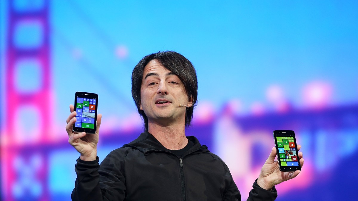 SAN FRANCISCO, CA - APRIL 02:  Joe Belfiore, corporate vice president and manager for Windows Phone, holds Windows phones during the keynote address at the 2014 Microsoft Build developer conference on April 2, 2014 in San Francisco, California. The 2014 Microsoft Build developer conference runs through April 4.  (Photo by Justin Sullivan/Getty Images)