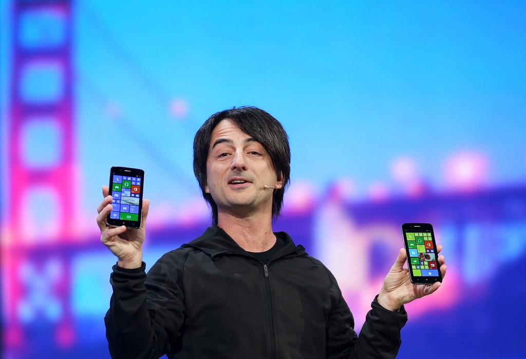 SAN FRANCISCO, CA - APRIL 02:  Joe Belfiore, corporate vice president and manager for Windows Phone, holds Windows phones during the keynote address at the 2014 Microsoft Build developer conference on April 2, 2014 in San Francisco, California. The 2014 Microsoft Build developer conference runs through April 4.  (Photo by Justin Sullivan/Getty Images)