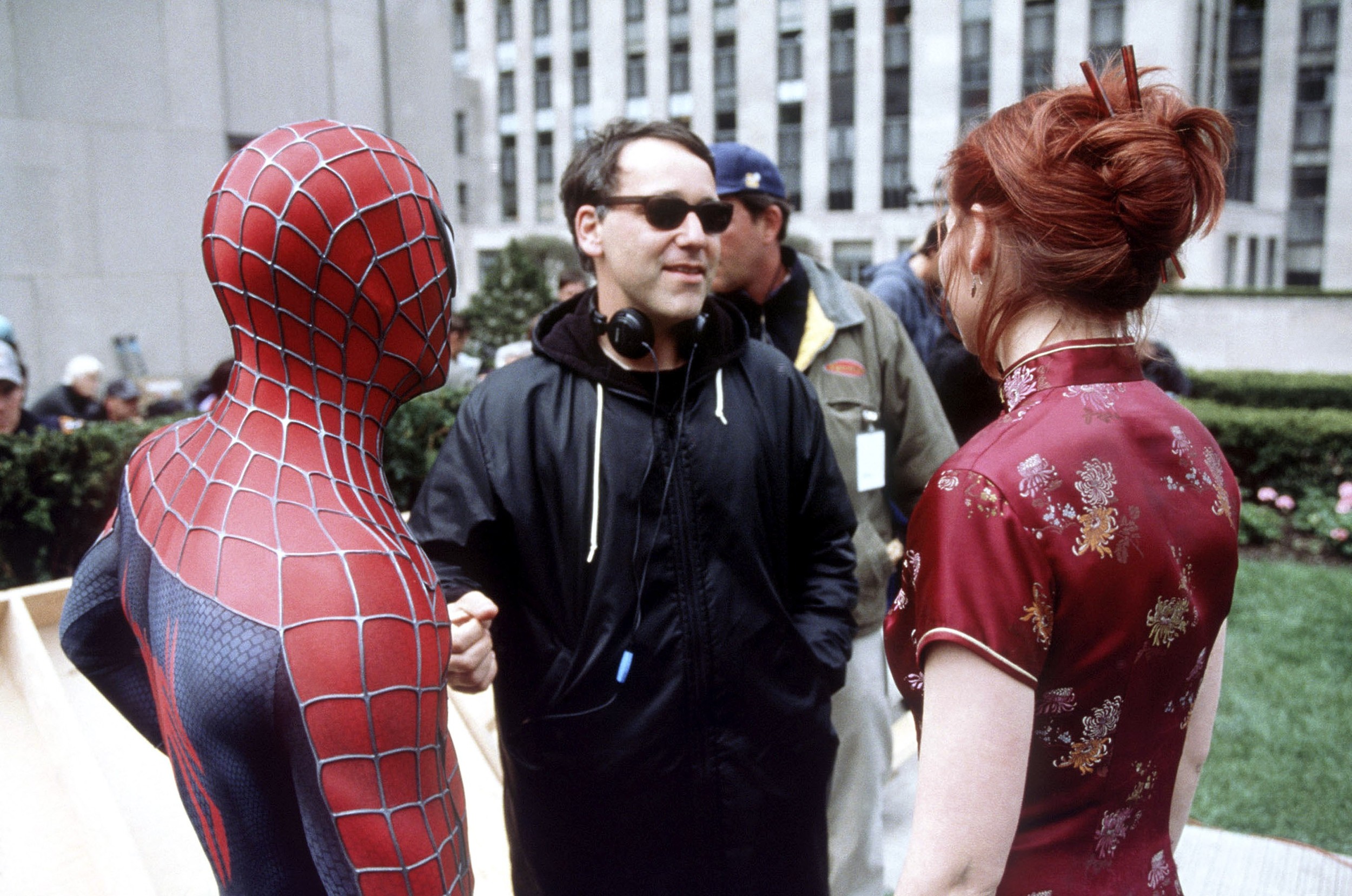 Sam Raimi sur le tournage de Spider-Man (2002), produit par Sony & Columbia Pictures