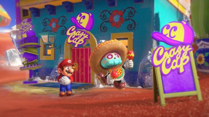 Mario devant une maison Bleu mexicaine dans Mario Odyssey