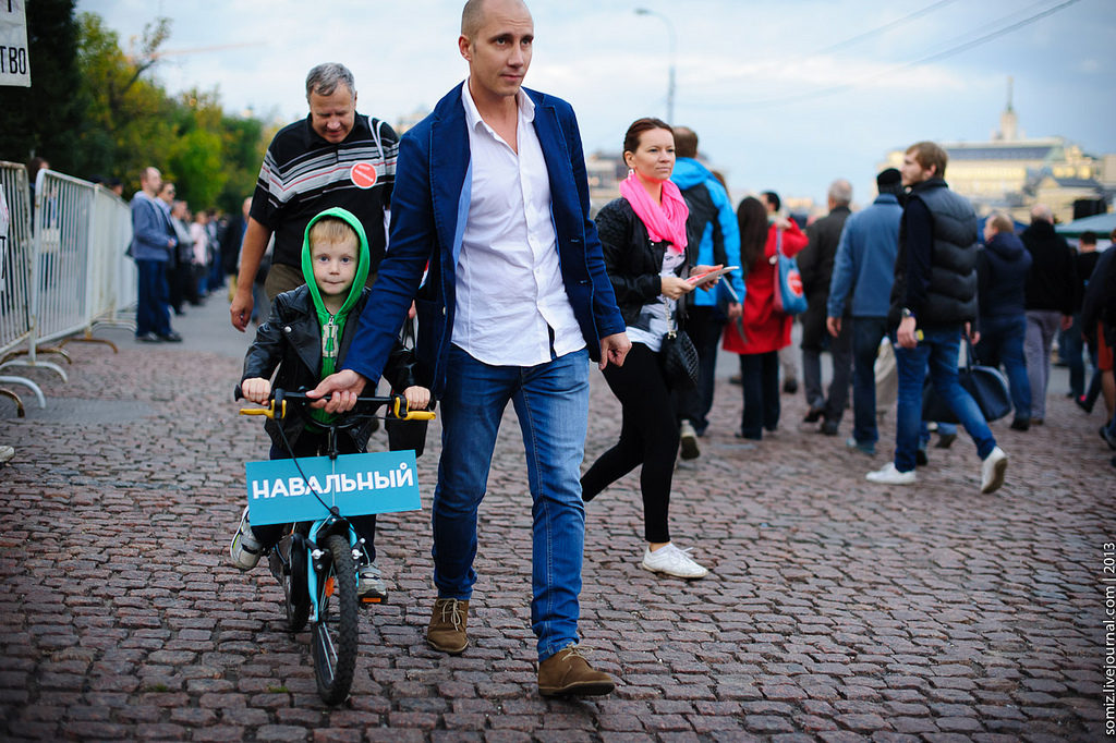 Sur la pancarte, on lit le patronyme Navalny. 2013, manifestation moscovite.
CC. Evgeniy Isaev