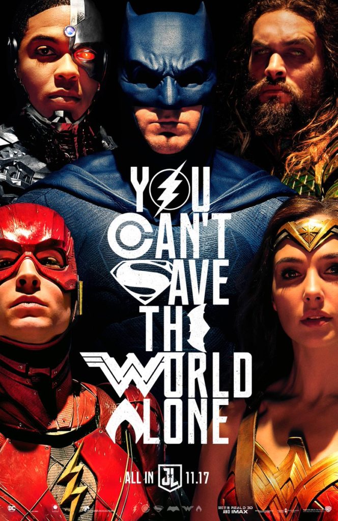 Bannière du film Justice League, s'inspirant très largement du style du dessinateur Alex Ross.