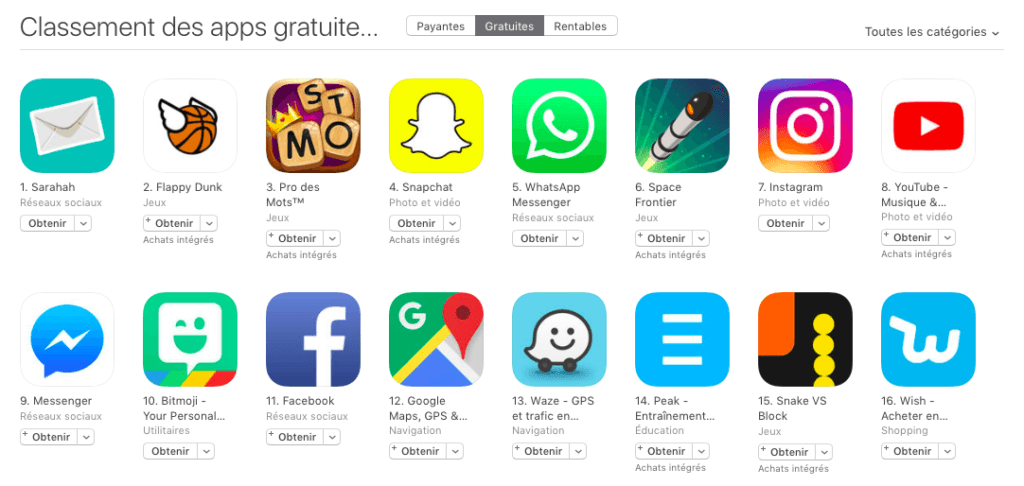 Sarahah, première du classement français d'Apple en août dernier Sarahah, première du classement français d'Apple en août dernier