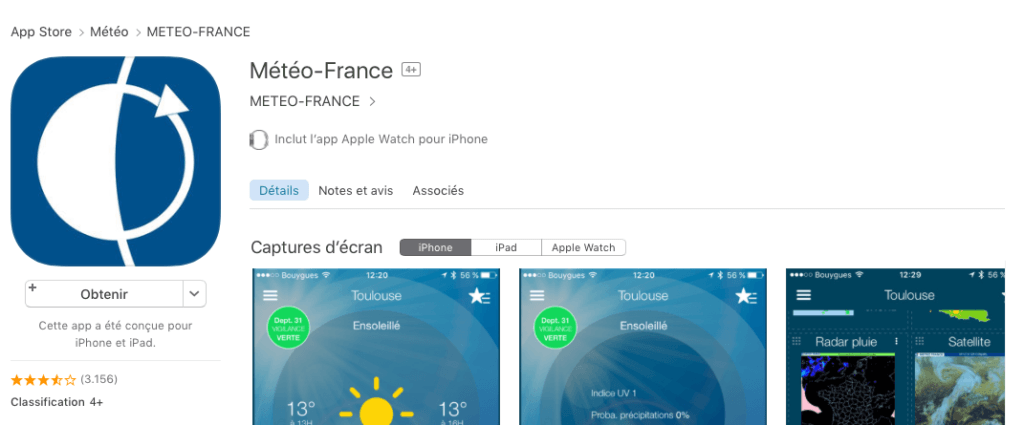 Météo France, une appli utilisant le SDK de Teemo / Capture d'écran