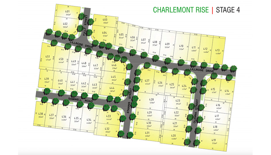 Plan d'une partie de la résidence Charlemont Rise, avec quelques rues hommages à Game of Thrones