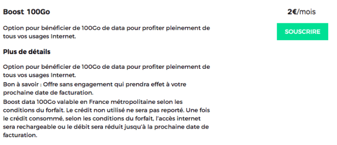 L'option 100 Go pour 2 euros par mois L'option 100 Go pour 2 euros par mois