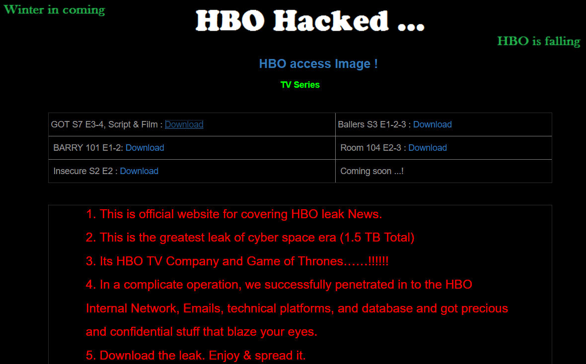 Capture d'écran du site mis en ligne par les hackers