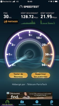 Nous avons mesuré des vitesses jusqu'à 70 mb/s en upload