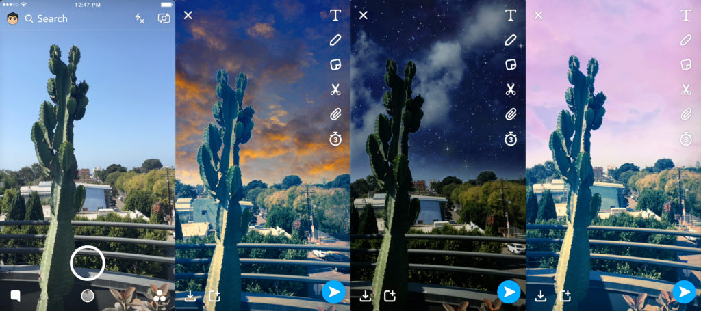 Exemple de Sky Filters (c) Snap Inc Exemple de Sky Filters (c) Snap Inc