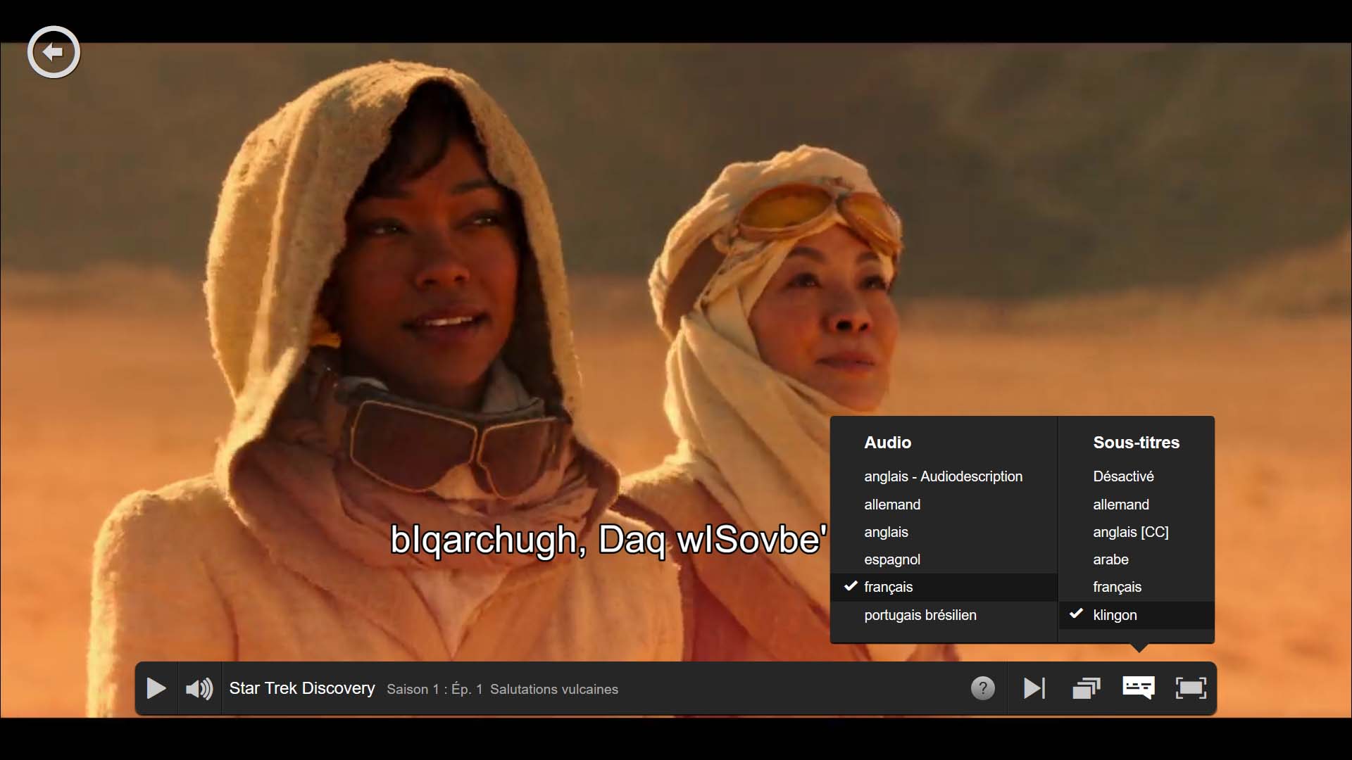 Sur Star Trek Discovery, une fonctionnalité rend disponible les sous-titres en Klingon. C'est l'oeuvre de Lieven L. Litaer. // Source : Netflix