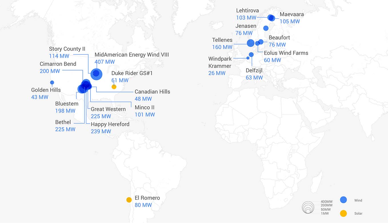 Les zones d'approvisionnement énergétique de Google. Les zones d'approvisionnement énergétique de Google.