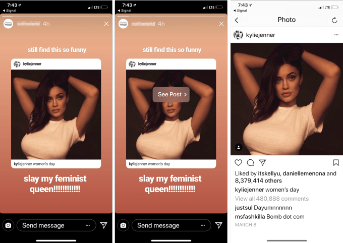 L'interface de la fonctionnalité partage d'Instagram. Crédit : Instagram. L'interface de la fonctionnalité partage d'Instagram. Crédit : Instagram.