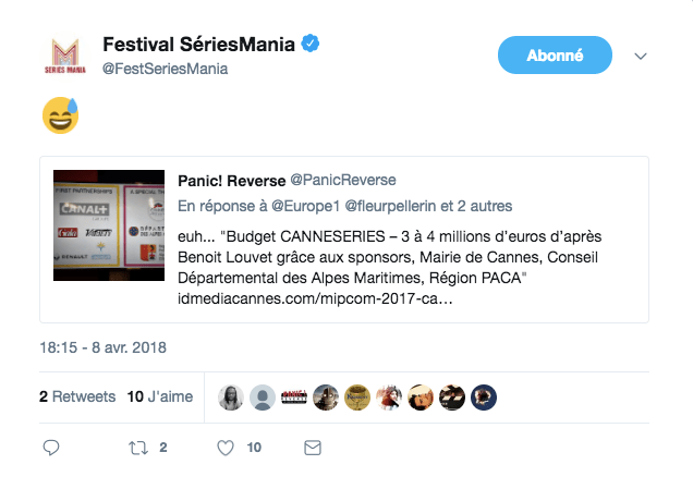 Capture d'écran Twitter le 10 avril 2018