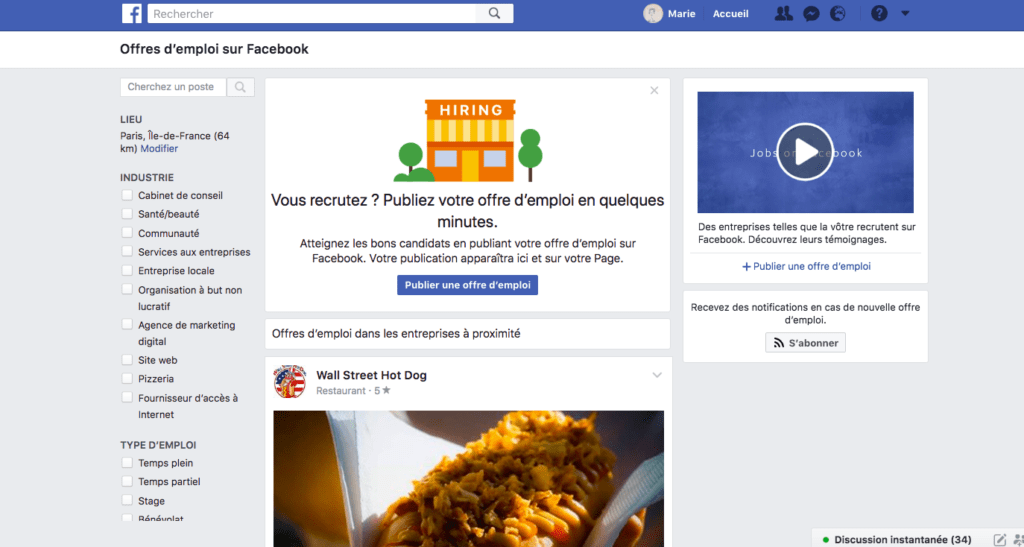 Capture d'écran Facebook Jobs Capture d'écran Facebook Jobs