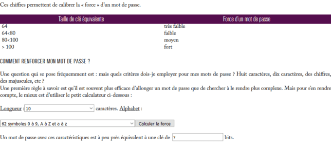 Calculer la « force » d’un mot de passe Calculer la « force » d’un mot de passe