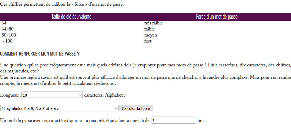 Calculer la « force » d’un mot de passe Calculer la « force » d’un mot de passe