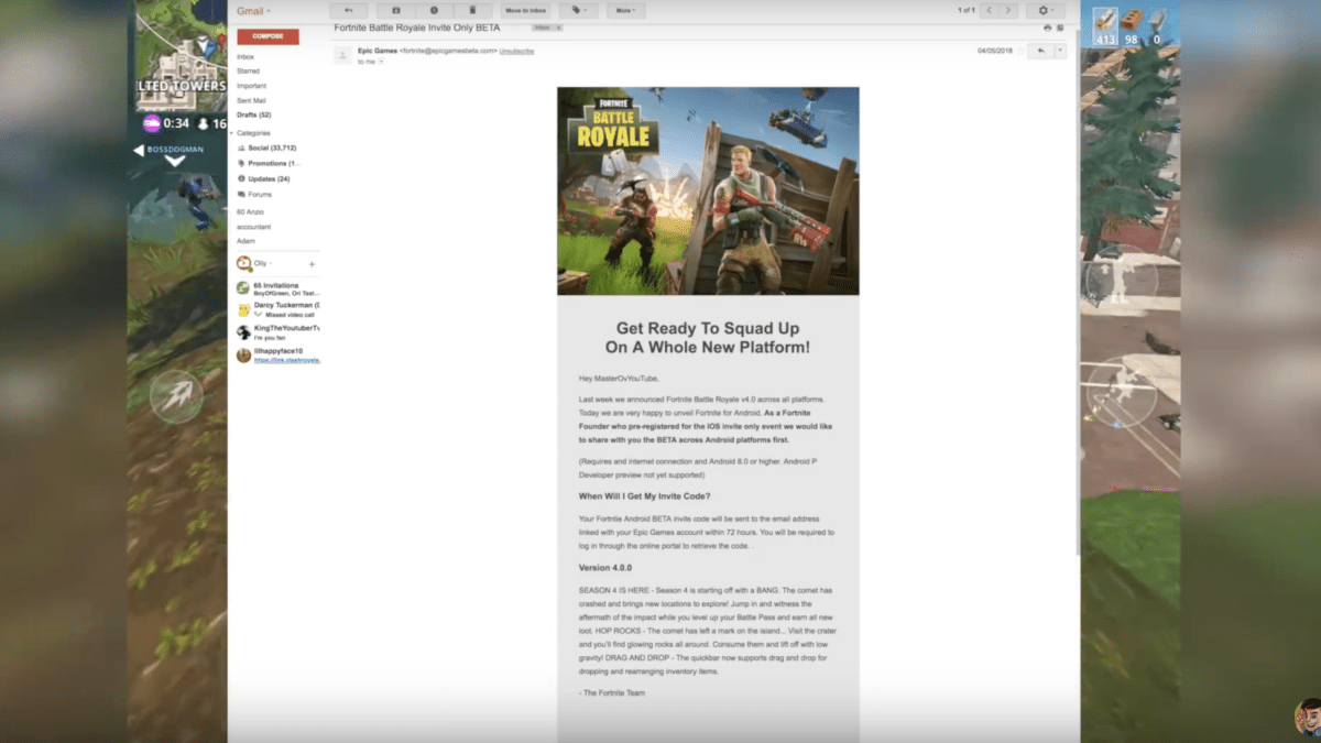 Fortnite mail scam bêta Android