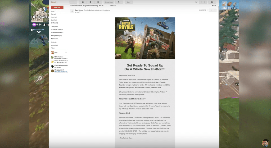 Fortnite mail scam bêta Android