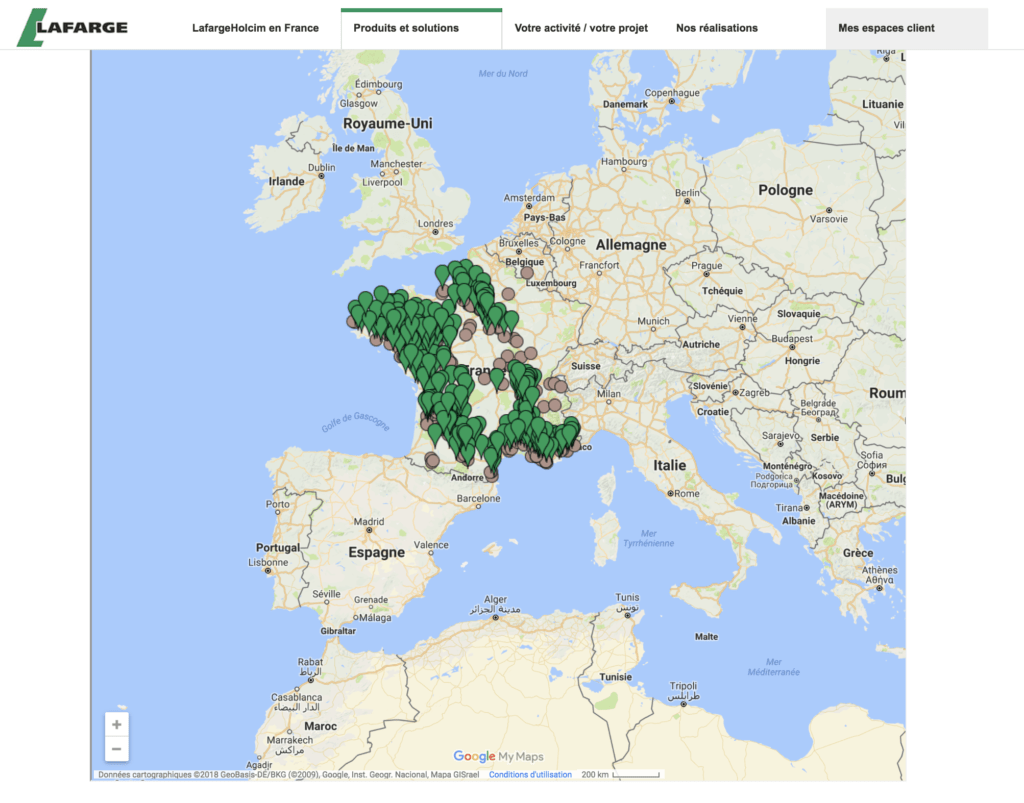 Le groupe Lafarge utilise Google Maps sur sa page « Où nous trouver »