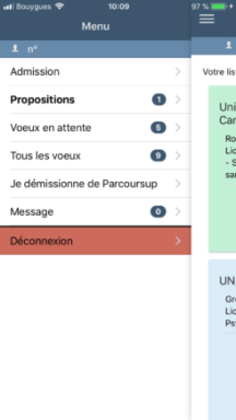 Capture d'écran de l'appli ParcourSup