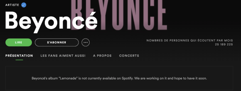 Capture d'écran Lemonade sur Spotify